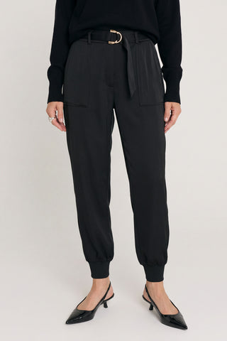 Adrienne Satin Cargo Pant - Black