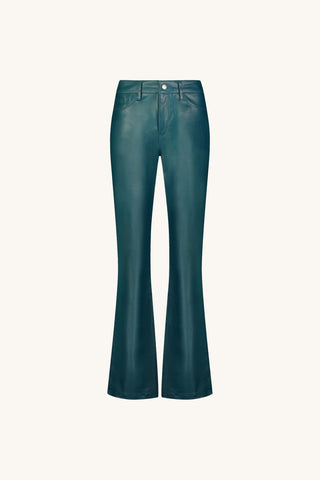 Aria Coated Flare Jean in Deep Teal flat lay showing the deep teal coated denim, The Noli Shop