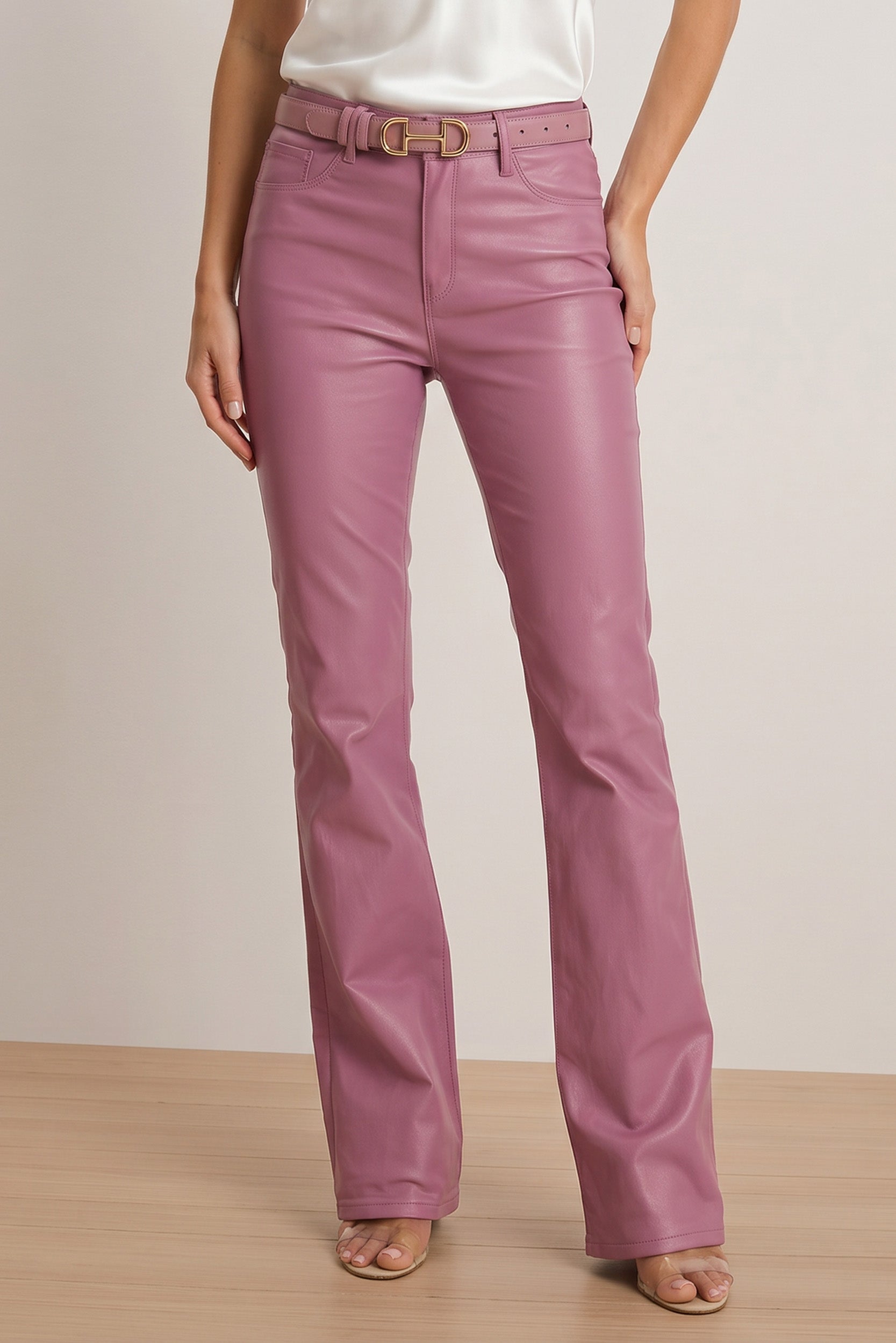 Mauve Coated Flare Jeans for Women | The Noli Shop