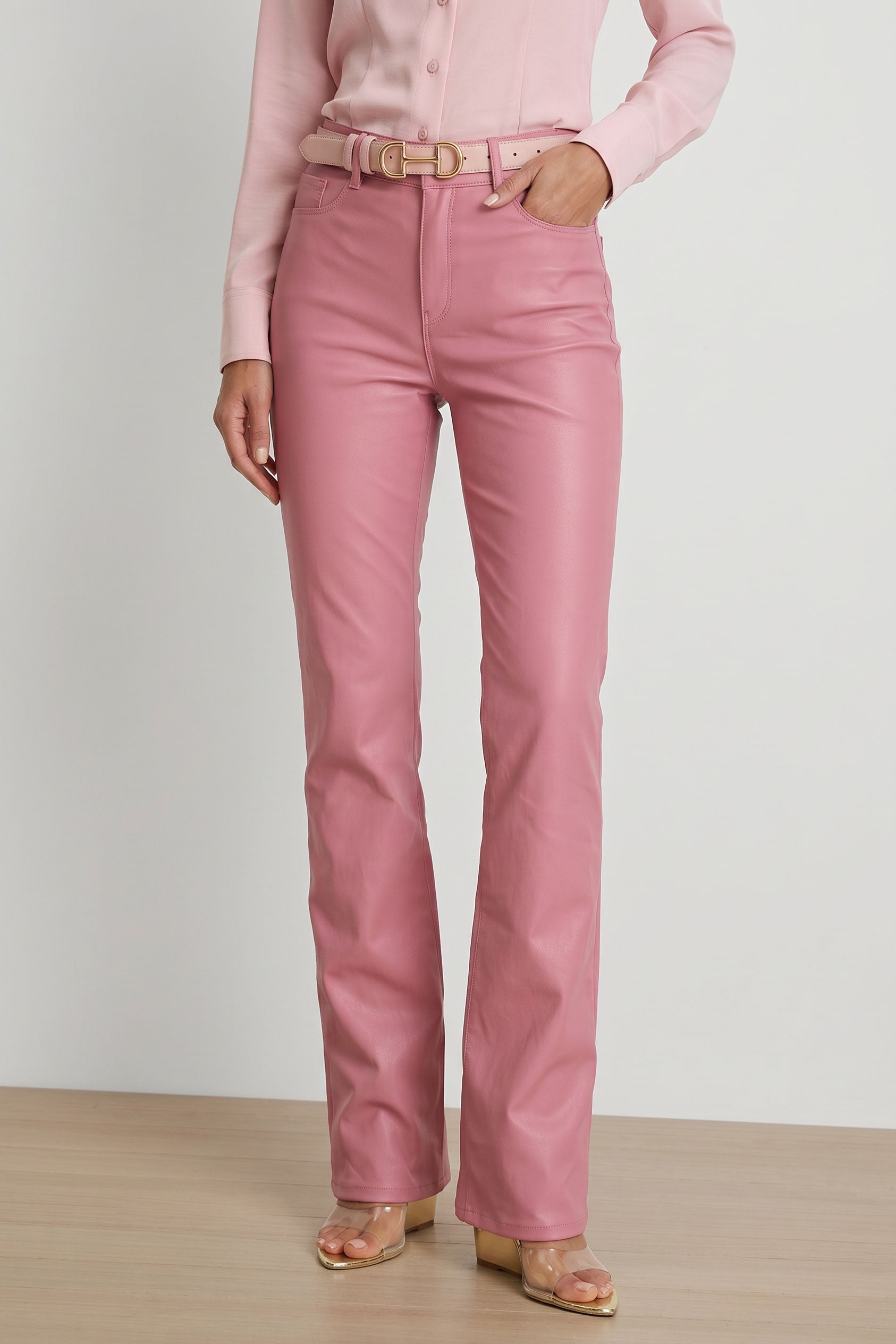 パンツ TORNADO MART PINK COATING FLARE DENIM Paradise Pink Coated Flare Jeans for Women | The Noli Shop
