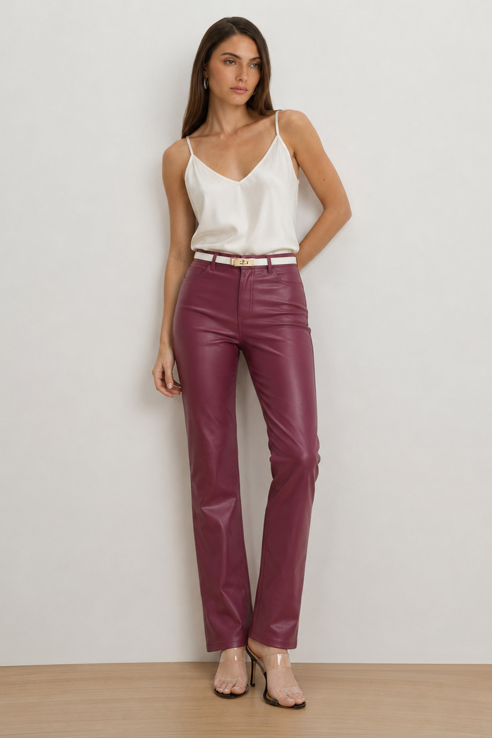 Aria Coated Flare Jean - Sangria | Coated Denim | Noli – The Noli Shop