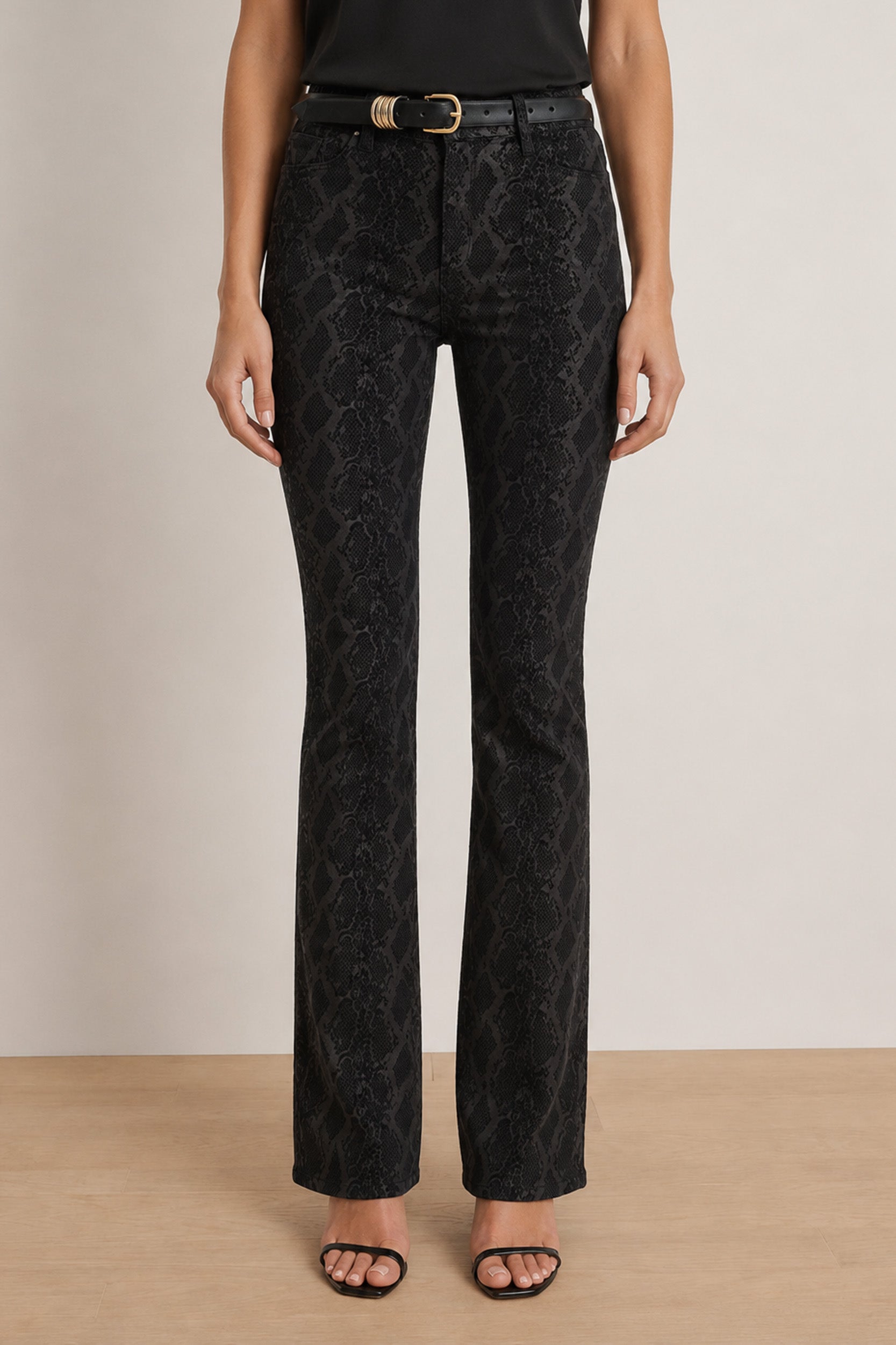 Black Python Flare Jeans for Women | The Noli Shop