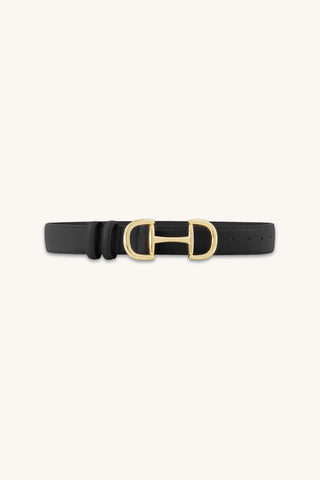 Bettie Belt in Black, pebbled belt with gold horsebit buckle, The Noli Shop