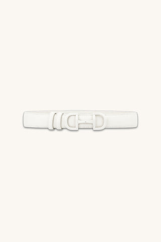 Bettie Belt in Blanc, white pebbled belt with gold horsebit buckle, The Noli Shop