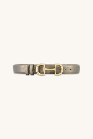 Bettie Belt in Bronze, warm bronze pebbled belt with gold horsebit buckle, The Noli Shop