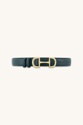 Bettie Belt in Deep Teal, jewel-tone teal pebbled belt with gold horsebit buckle, The Noli Shop