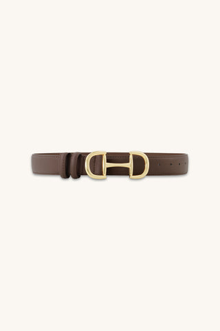 Bettie Belt in Java, deep brown pebbled belt with gold horsebit buckle, The Noli Shop