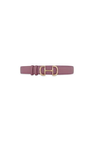 The Bettie Belt - Mauve is a faux leather belt featuring a gold double-ring buckle, shown against a plain white background.