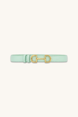 Bettie Belt in Mint, fresh mint pebbled belt with gold horsebit buckle, The Noli Shop