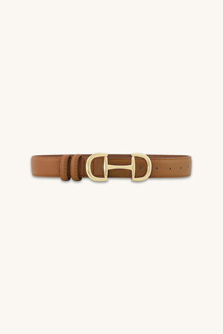 Bettie Belt in Mocha, warm brown pebbled belt with gold horsebit buckle, The Noli Shop