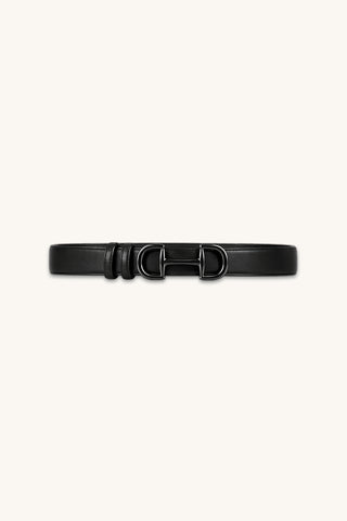 Bettie Belt in Noir, black pebbled belt with silver horsebit buckle, The Noli Shop
