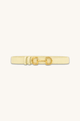 Bettie Belt in Sunshine Yellow, yellow pebbled belt with gold horsebit buckle, The Noli Shop
