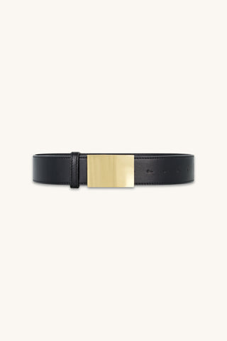Bianca Belt in Black, black belt with rectangular gold buckle, The Noli Shop