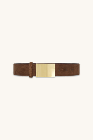 Bianca Belt in Chestnut Suede, chestnut suede belt with gold plate buckle, The Noli Shop