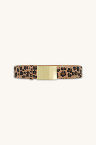 Bianca Belt in Leopard, leopard print suede belt with gold buckle, The Noli Shop