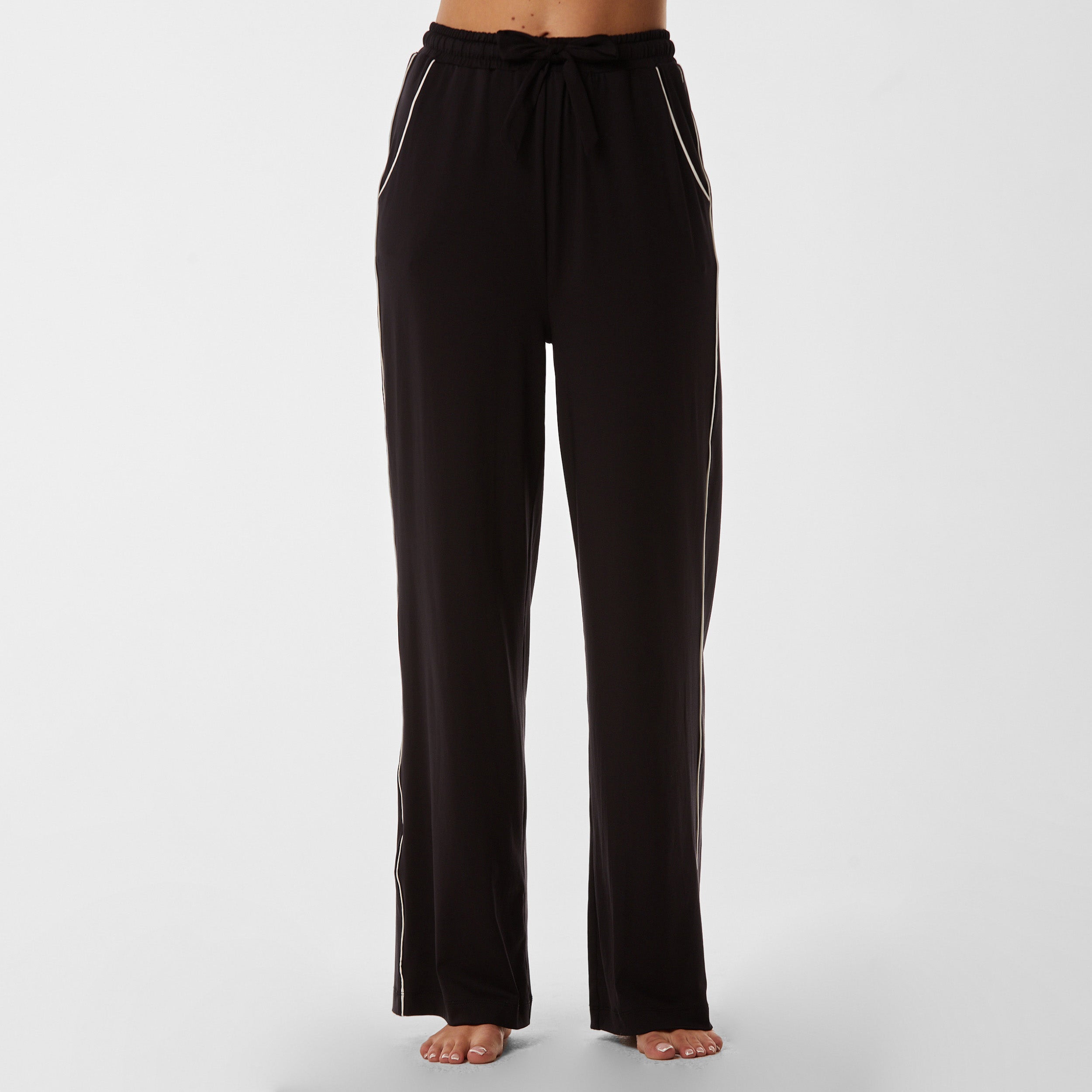 Front view of soft black pajama pant