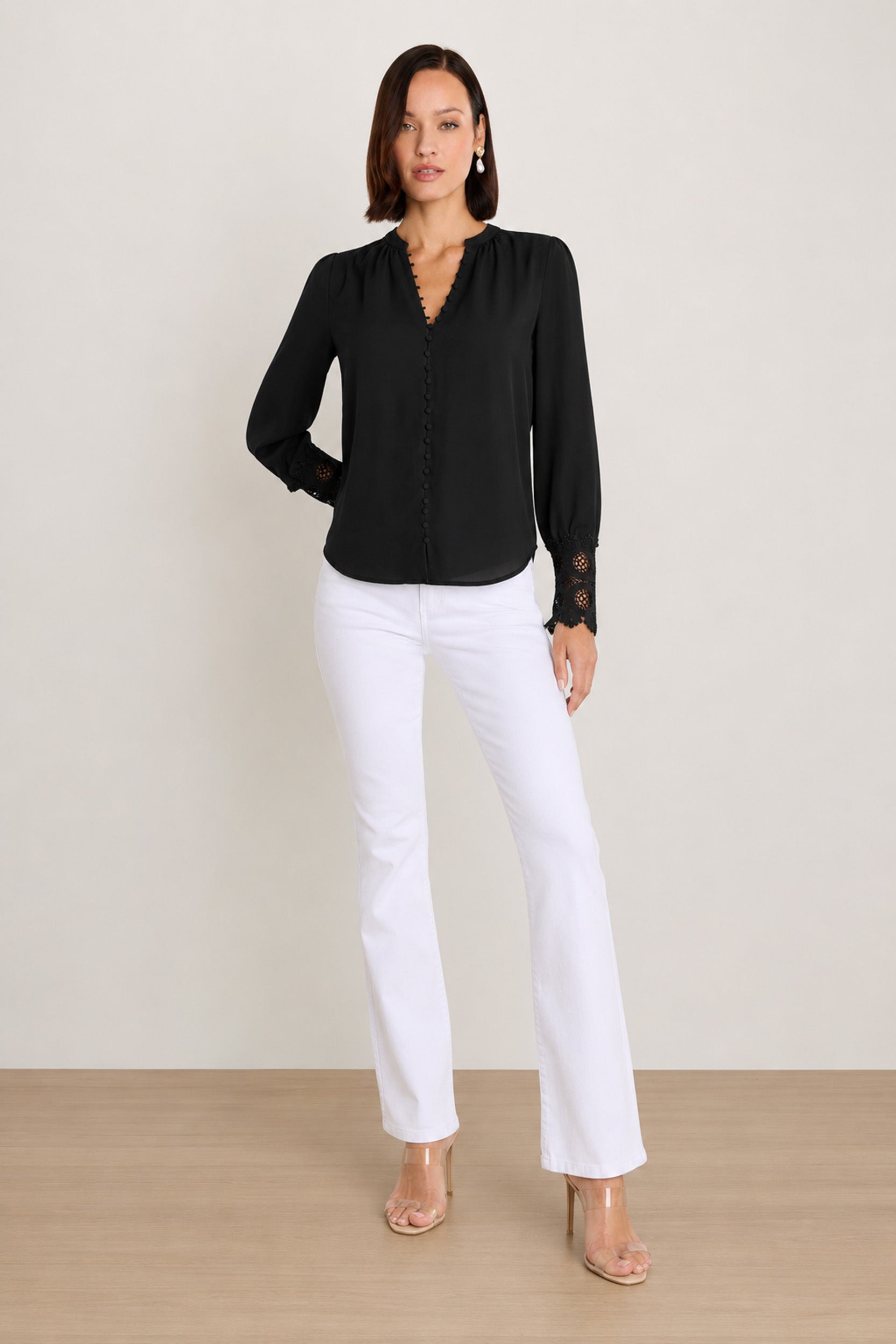 black dress blouse Bohemian Blouse: 70s Oversize Collared Top The Everyday Ease Button Arlene Chiffon Blouse Black