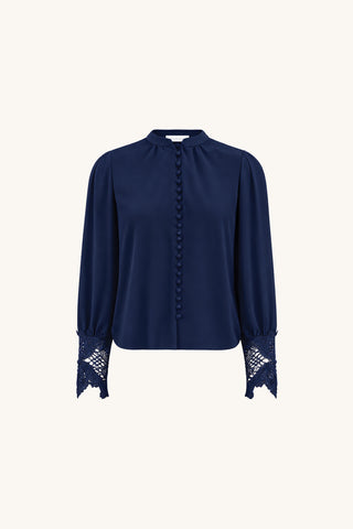 Blake Lace Sleeve Blouse - Navy
