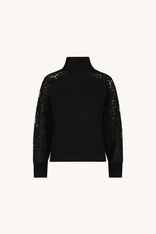 Camille Lace Turtleneck Sweater - Black