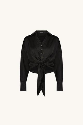 Cecilia Silk Tie-Front Blouse - Black