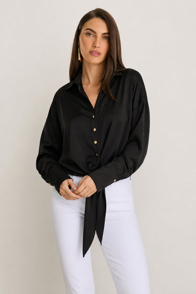 Cecilia Silk Tie-Front Blouse - Black | The Noli Shop
