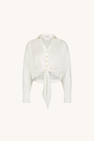 Cecilia Silk Tie-Front Blouse - White
