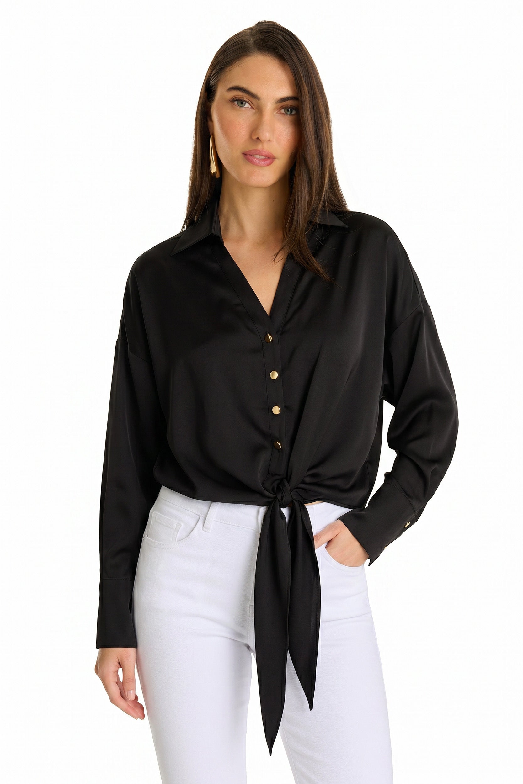 Cecilia Silk Tie-Front Blouse - Black – The Noli Shop