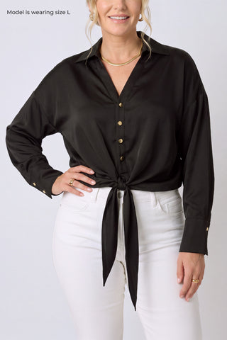 Cecilia Silk Tie-Front Blouse - Black