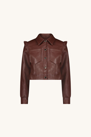 Chantal Ruffle Sleeve Leather Jacket - Espresso