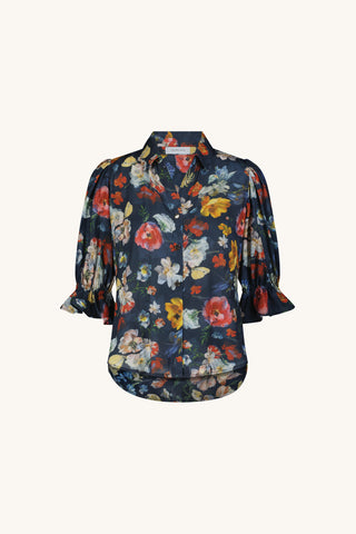 Cindy Ruffle Sleeve Blouse - Midnight Garden