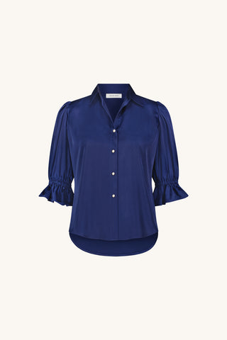 Cindy Ruffle Sleeve Blouse - Navy