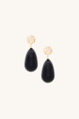 Crystal Drop Statement Earrings in Black by The Noli Shop, faceted jet black crystal drops on an 18k gold-plated frame