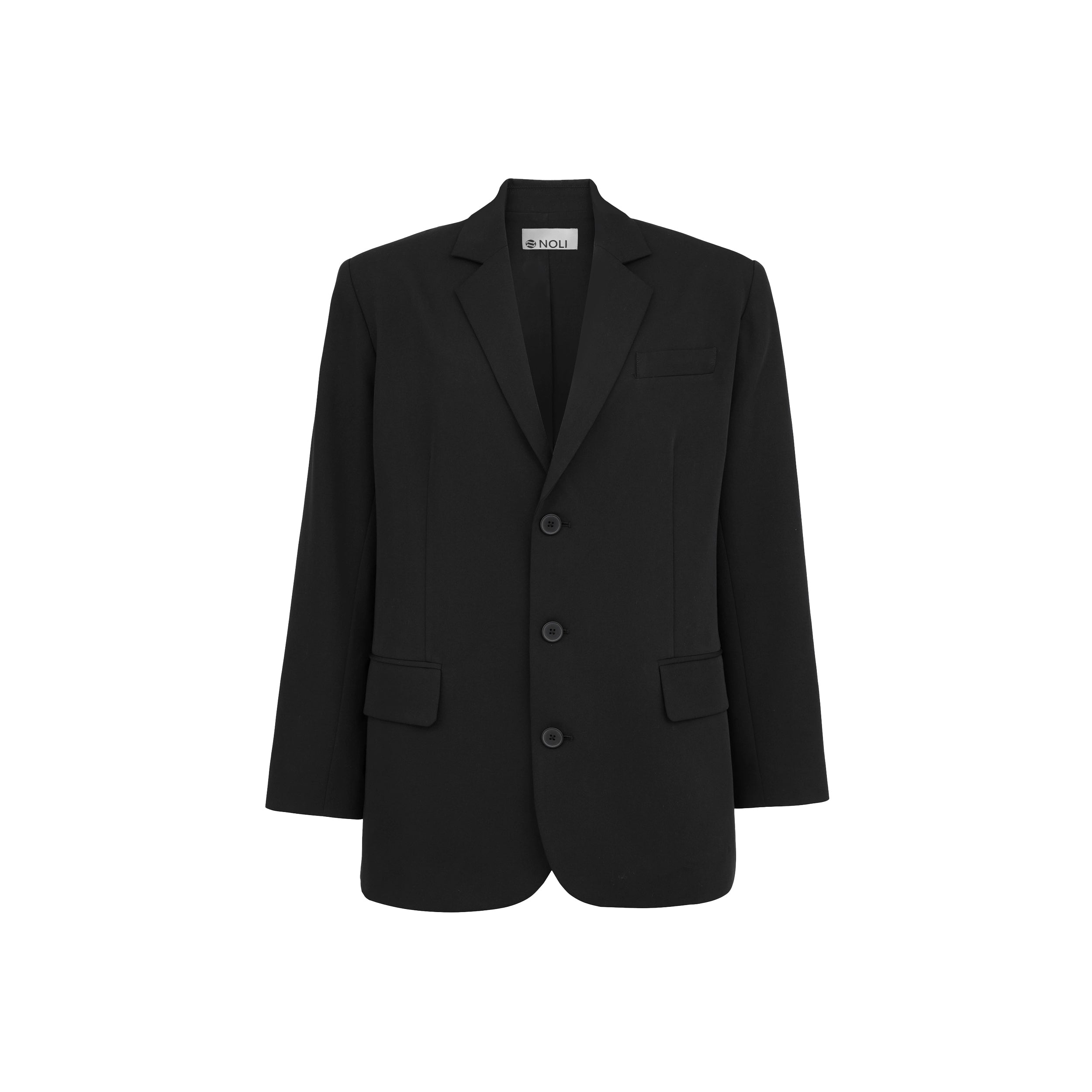 Product shot of oversized black blazer.