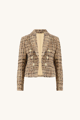 Gabrielle Double Breasted Tweed Blazer - Latte Multi