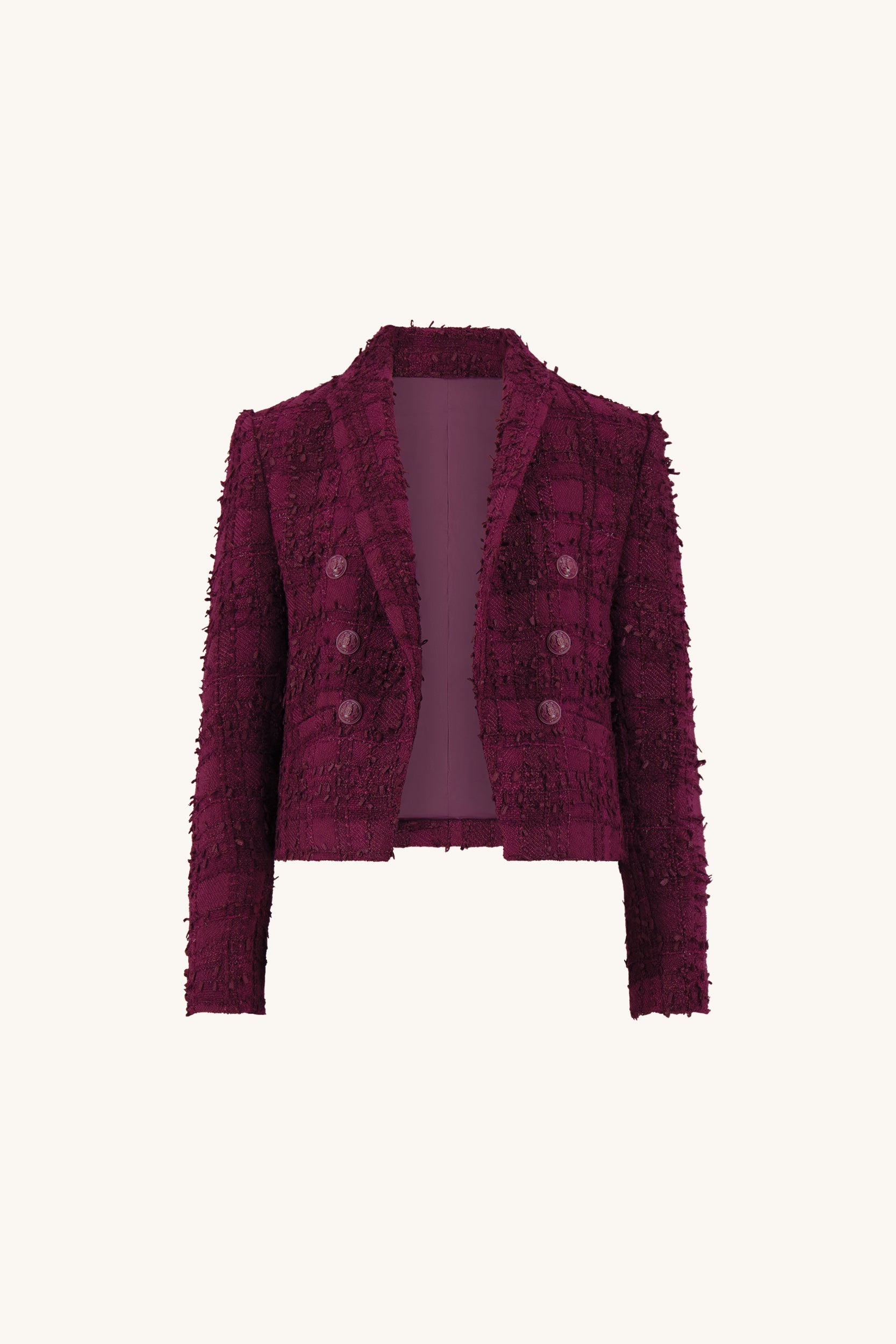 Gabrielle Double Breasted Tweed Blazer in Mulberry | The Noli Shop