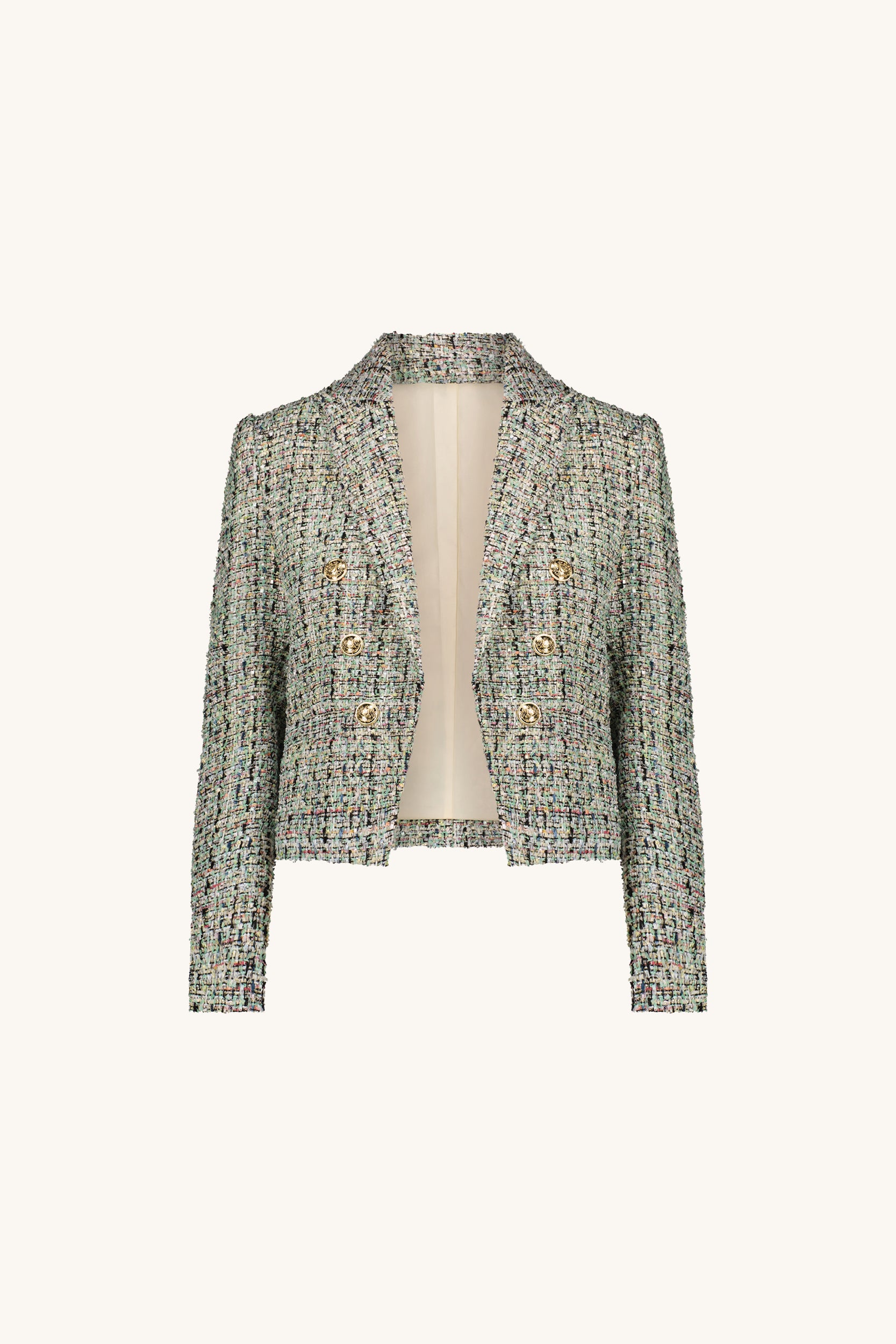 Gabrielle Double Breasted Tweed Blazer - Teal Multi | Noli – The