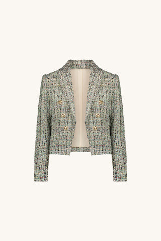 Gabrielle Double Breasted Tweed Blazer - Teal Multi