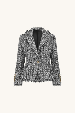 Giselle Single Breasted Tweed Blazer - Black/White