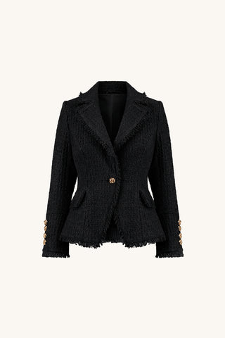 Giselle Single Breasted Tweed Blazer - Black