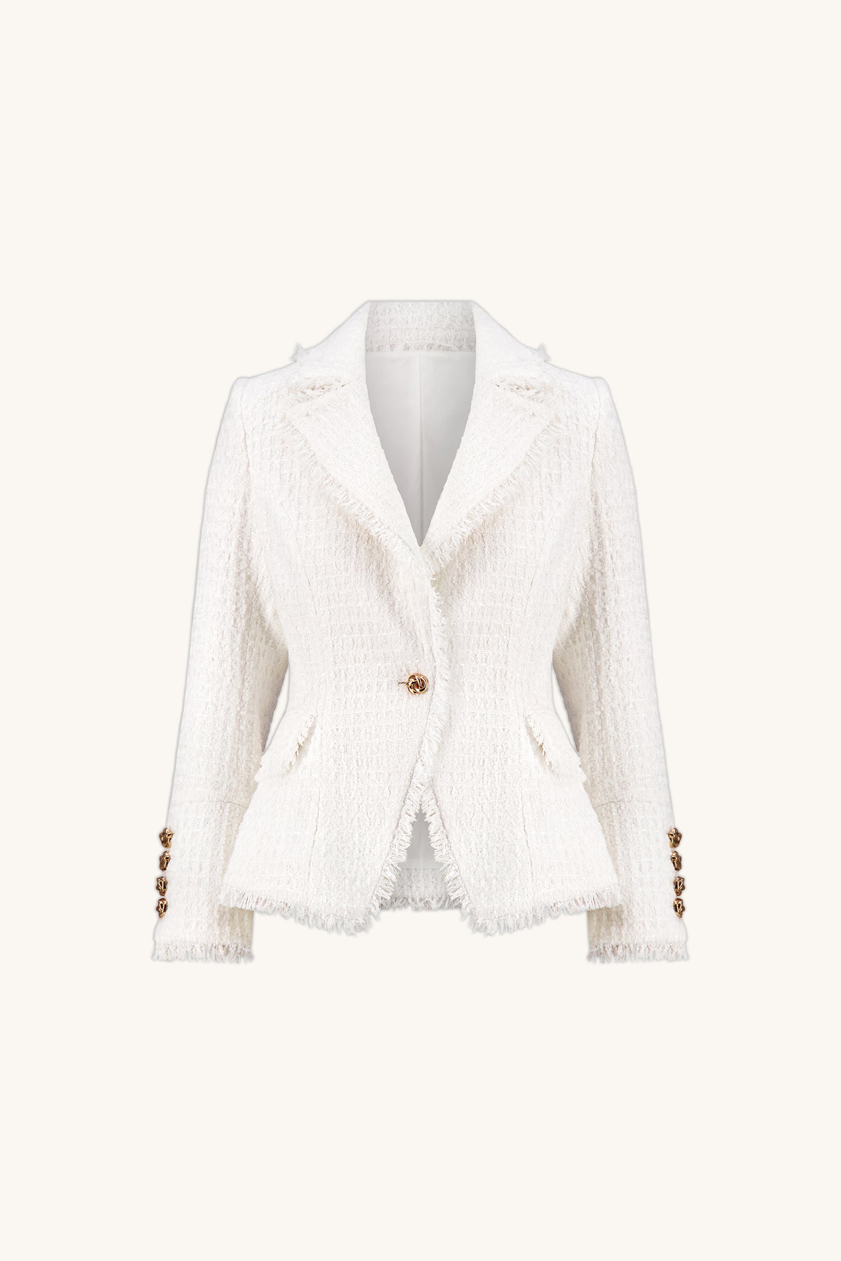 Giselle Single Breasted Tweed Blazer - White | The Noli Shop