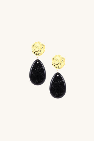 Gold Enamel Statement Earrings - Black