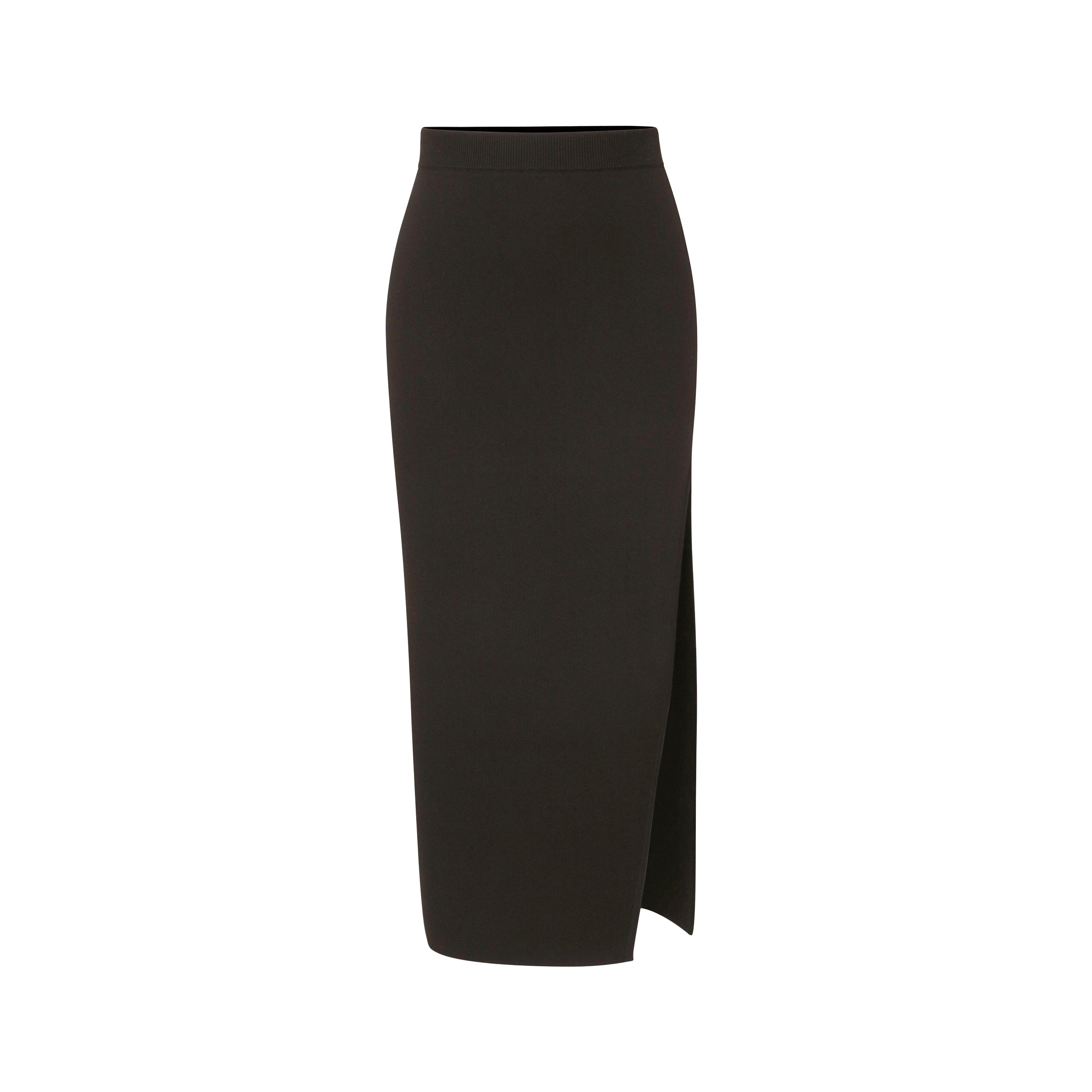 Product shot of black midi skirt