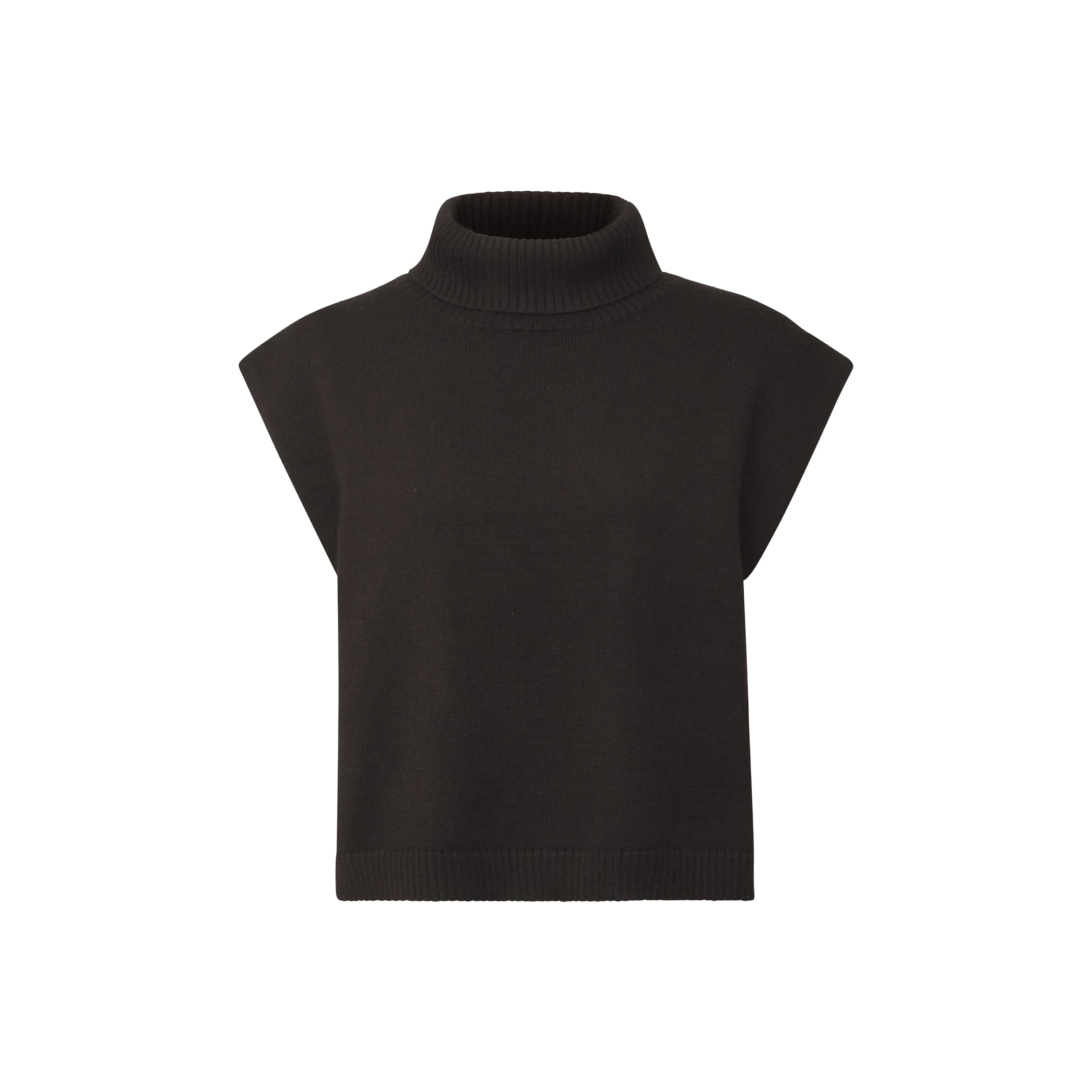 Product shot of black sleeveless sweater