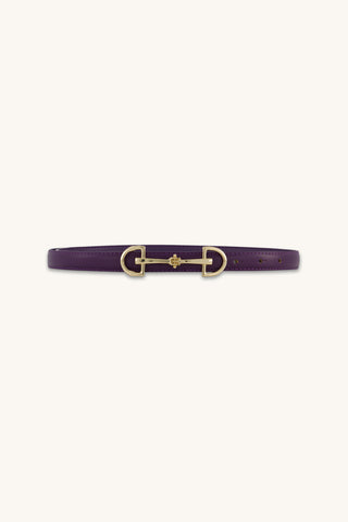 Heritage Belt in Midnight Plum, deep plum belt with gold horsebit buckle, The Noli Shop