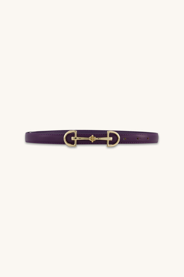 Heritage Belt in Midnight Plum, deep plum belt with gold horsebit buckle, The Noli Shop