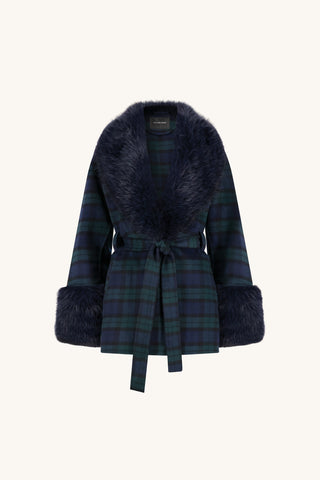 Isabel Fur Trim Coat - Tartan