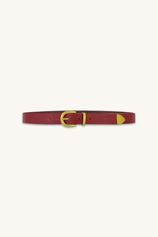 Jamie Belt in Merlot, deep red croco-textured belt with gold buckle, The Noli Shop