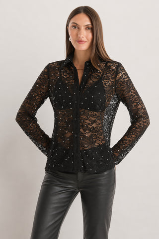Jena Lace Button Up Shirt - Black
