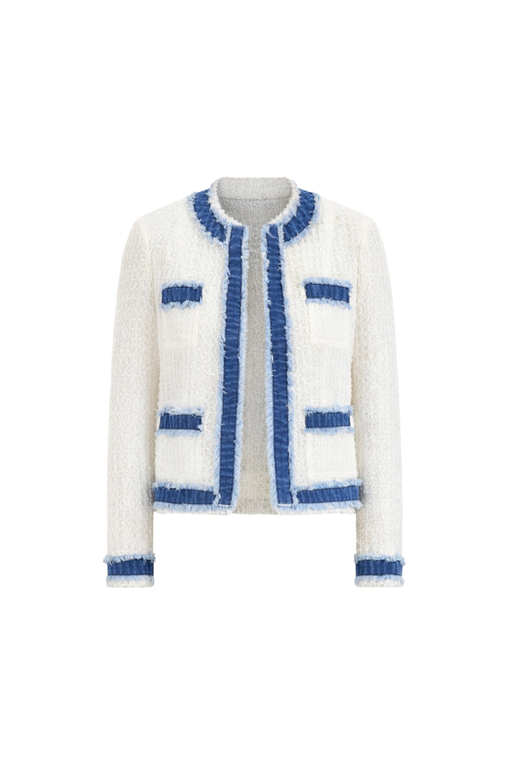 Julia Tweed Jacket - Denim/White – The Noli Shop Julia Tweed Jacket - Denim/White – The Noli Shop