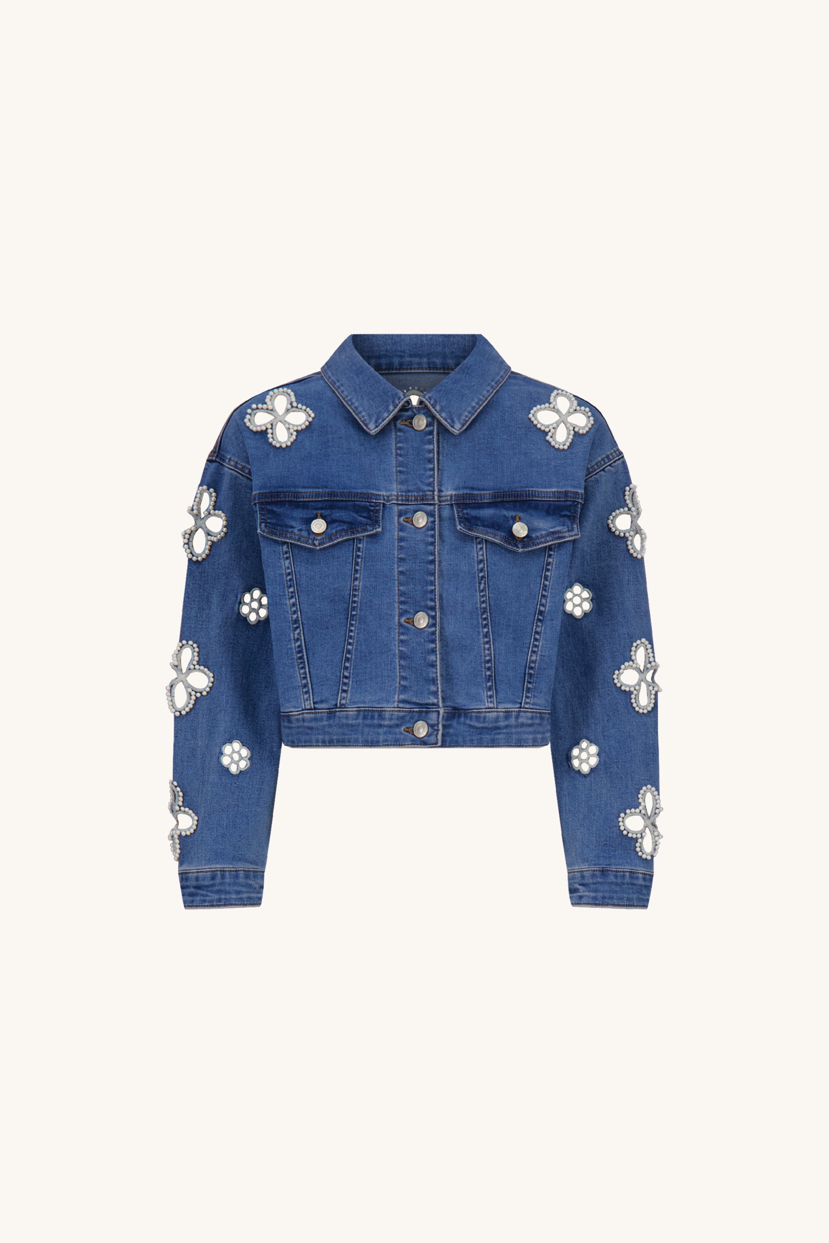 Kaia Pearl Jean Jacket - Medium Blue | The Noli Shop